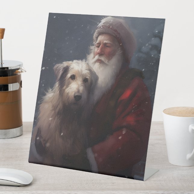 Wolfhound mit dem Weihnachtsmann Weihnachten Sockelschild (In Situ)