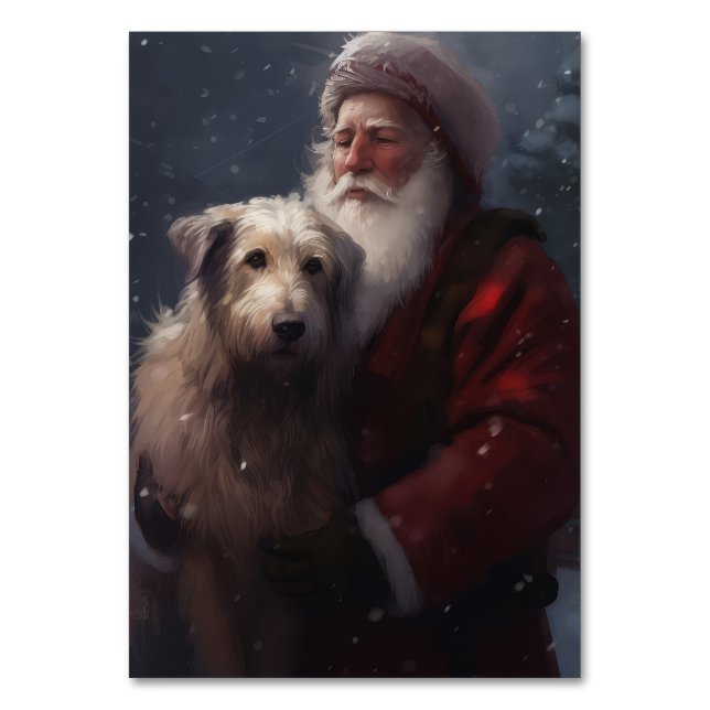 Wolfhound mit dem Weihnachtsmann Weihnachten Tischnummer (Vorderseite)