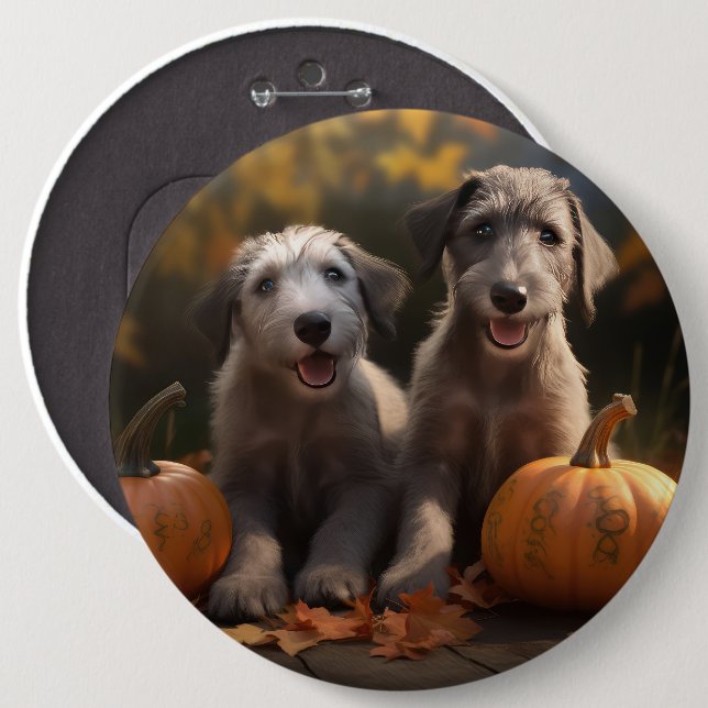 Wolfhound Welpe Herbst Delight Pumpkin Button (Vorne & Hinten)