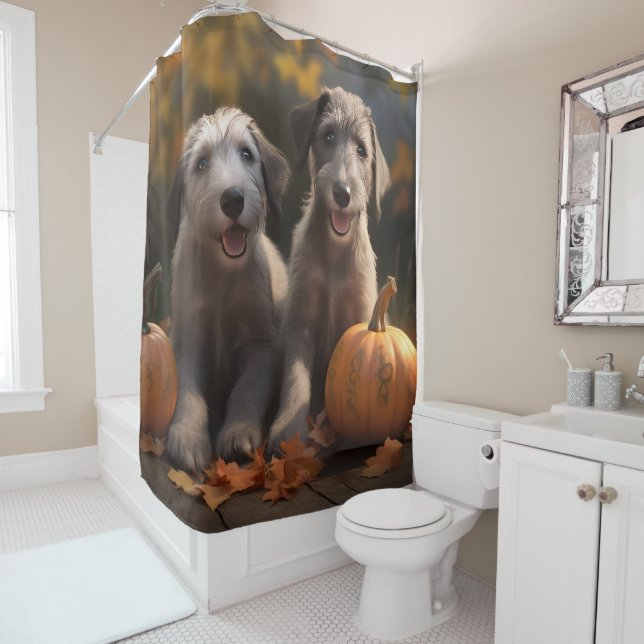 Wolfhound Welpe Herbst Delight Pumpkin Duschvorhang (Beispiel)