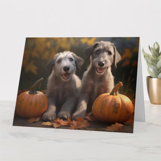 Wolfhound Welpe Herbst Delight Pumpkin Karte (Kleine Pflanze)