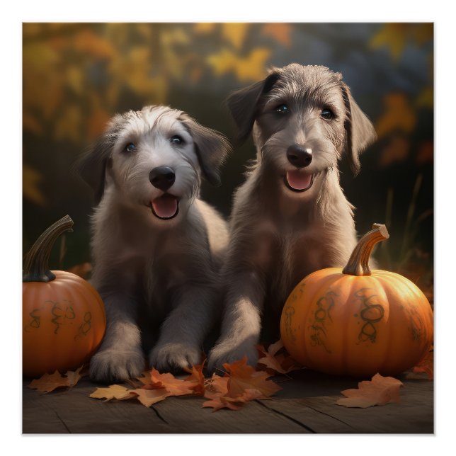 Wolfhound Welpe Herbst Delight Pumpkin Poster (Vorderseite)