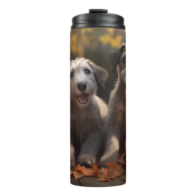 Wolfhound Welpe Herbst Delight Pumpkin Thermosbecher (Vorderseite)