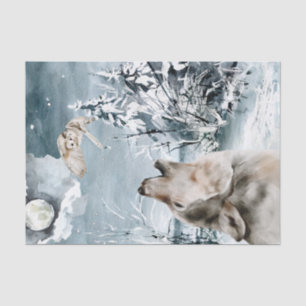 Wolfmond Winterlandschaft Aquarell Eule Seidenpapier