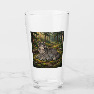 Wolfmutter und Welpen  Glas