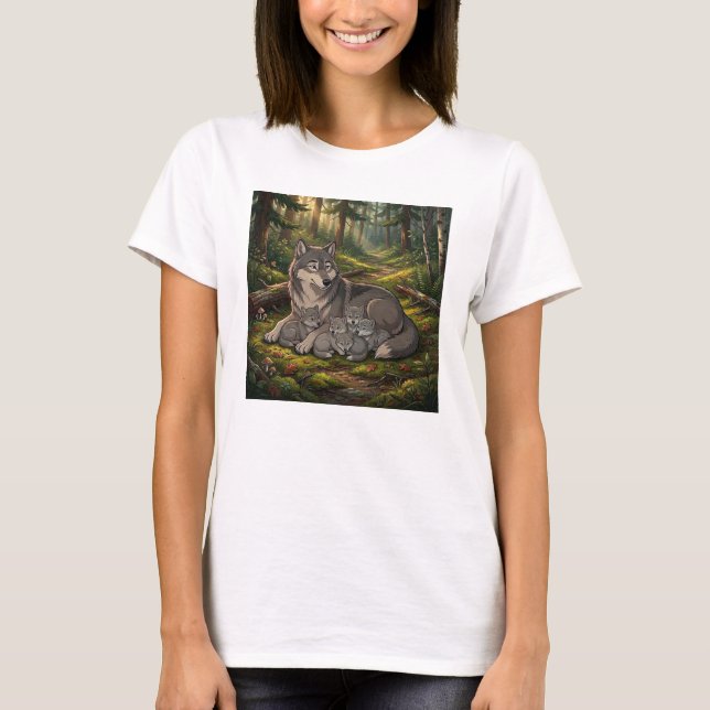 Wolfmutter und Welpen  T-Shirt (Vorderseite)