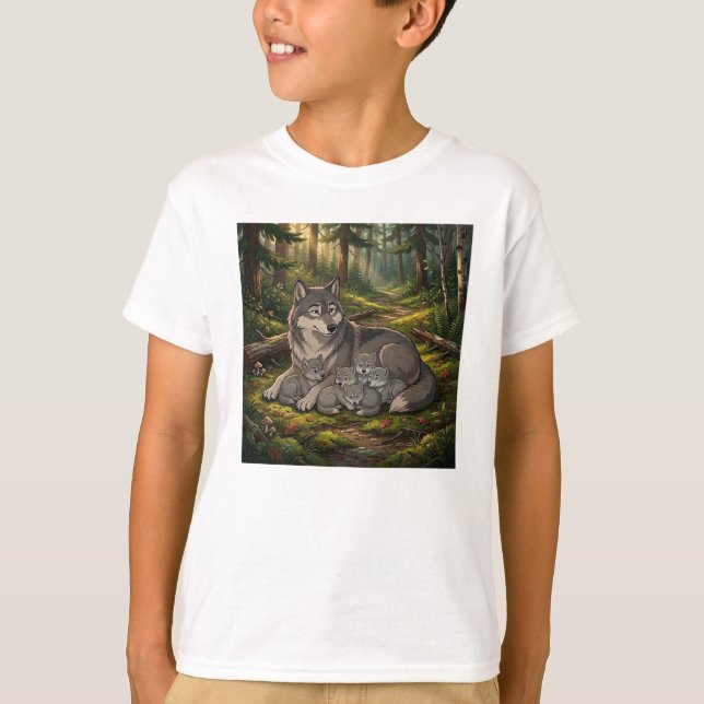 Wolfmutter und Welpen  T-Shirt (Vorderseite)