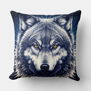 Wolfporträt mit intensiven goldenen Augen Kissen