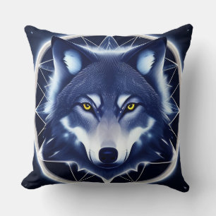 Wolfporträt mit intensiven goldenen Augen Kissen