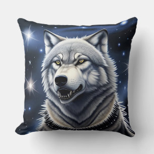 Wolfporträt mit intensiven goldenen Augen Kissen