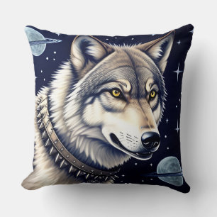 Wolfporträt mit intensiven goldenen Augen Kissen