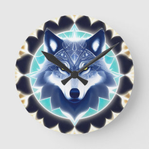 Wolfporträt mit intensiven goldenen Augen Runde Wanduhr