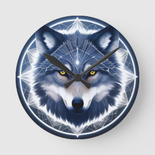 Wolfporträt mit intensiven goldenen Augen Runde Wanduhr