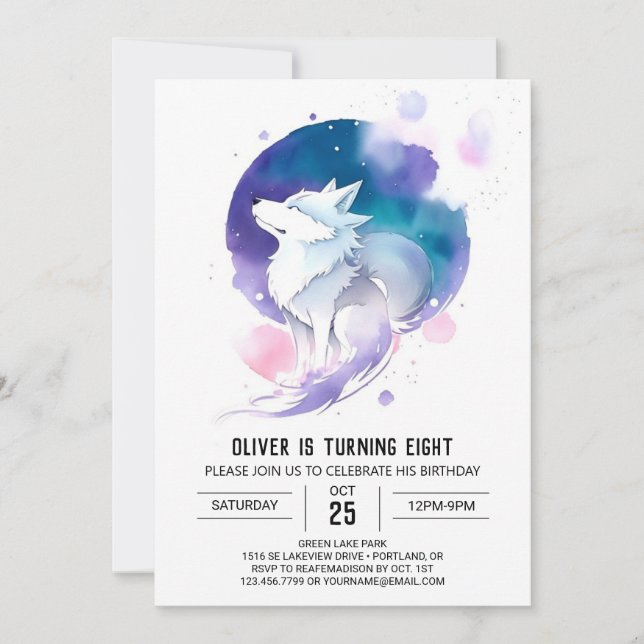 Wolfs Aquarell Dreamland Geburtstag Einladung (Vorderseite)