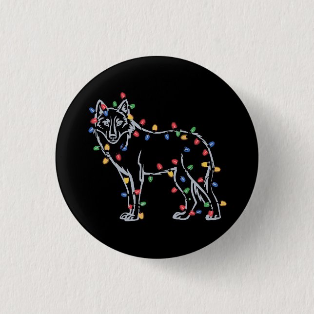 Wolfs Baum Weihnachten Xmas Haustier Tier Wolf Lie Button (Vorderseite)