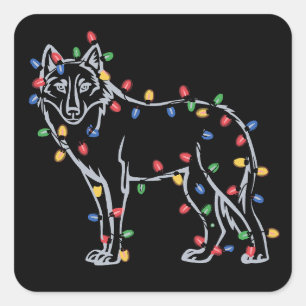 Wolfs Baum Weihnachten Xmas Haustier Tier Wolf Lie Quadratischer Aufkleber
