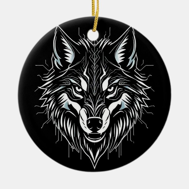 Wolfs Kopfkunst Keramik Ornament (Vorne)