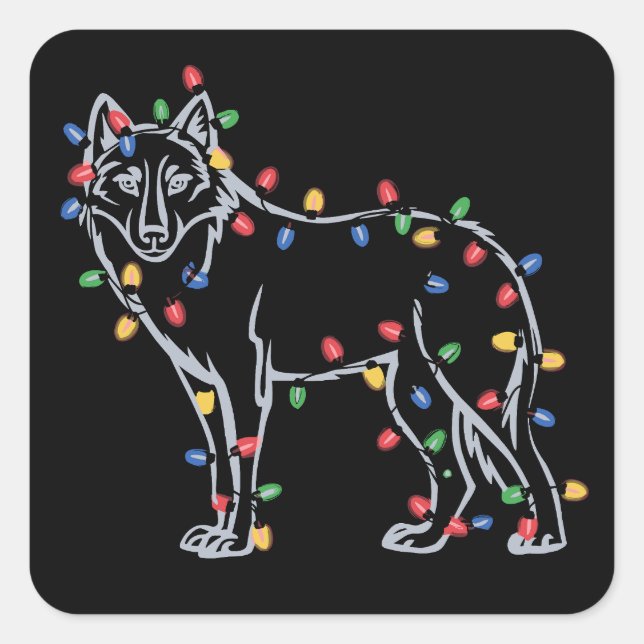 Wolfs Tree Christmas Xmas Pet Animal Wolf Lover  Quadratischer Aufkleber (Vorderseite)