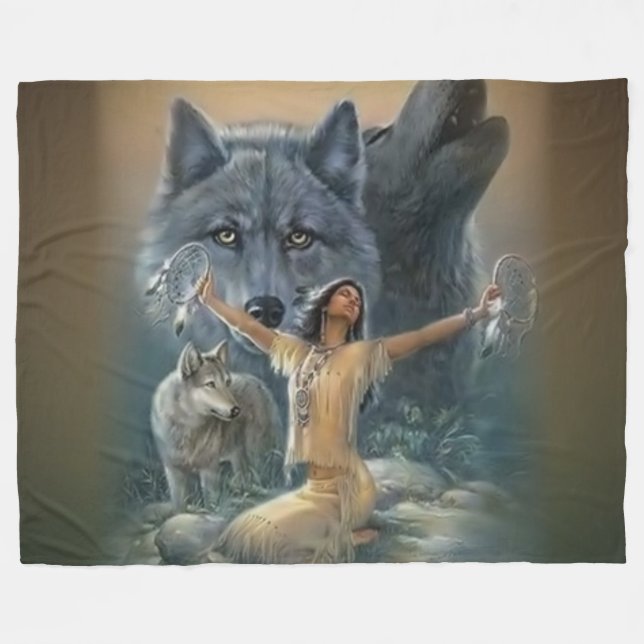 WOLFS und INDISCHES MÄDCHEN Fleecedecke (Vorderseite (Horizontal))