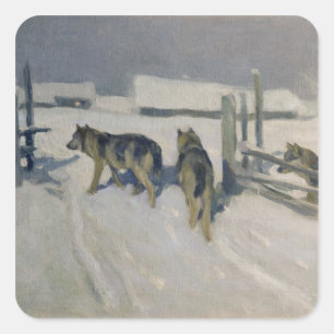 Wolfs, Winter-Nacht, c.1910 Quadratischer Aufkleber