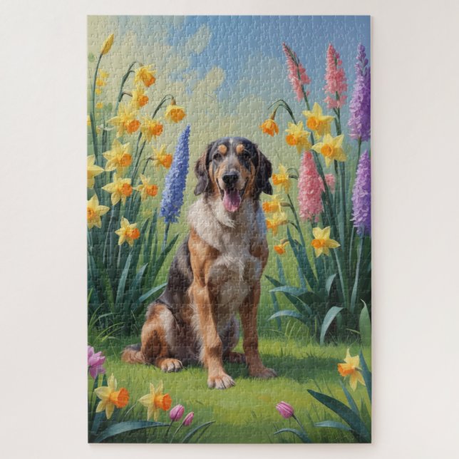Wolfshund-Hund-Frühlingsblumen-Gemälde (Vertikal)