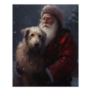 Wolfshund mit Santa Claus Festive Weihnachten Poster