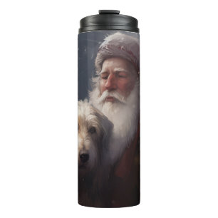 Wolfshund mit Weihnachtsmann Festive Weihnachten Thermosbecher