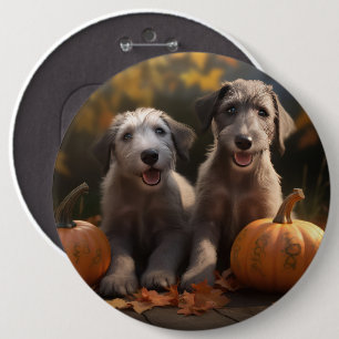Wolfshund-Welpe Herbstfreude Kürbis Button