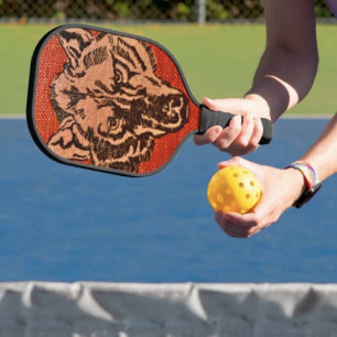 Wolfskopf auf Rot Pickleball Schläger
