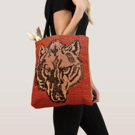 Wolfskopf auf Rot Tasche