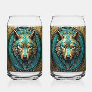 Wolfskopf Gold und Türkis Dosenglas