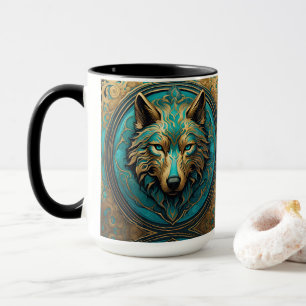 Wolfskopf Gold und Türkis Tasse