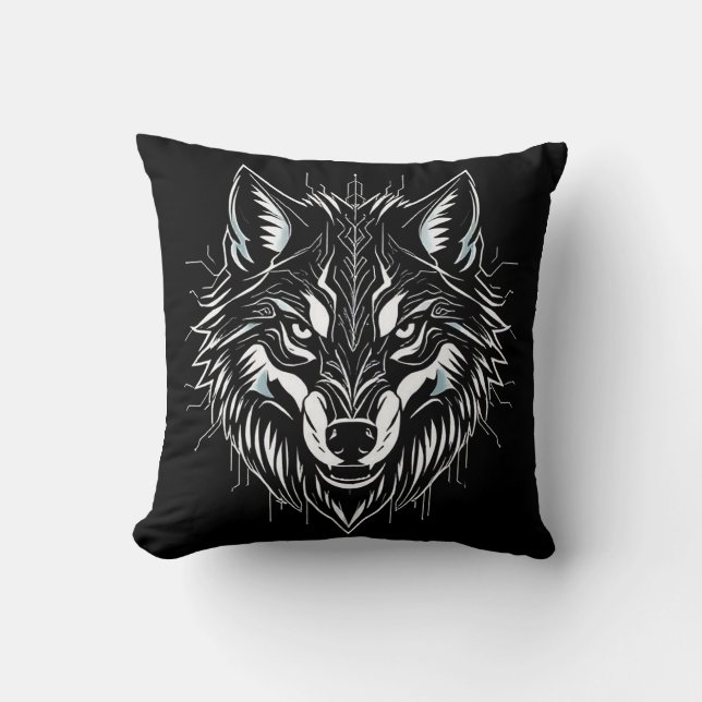 Wolfskopf-Kunst Kissen (Vorderseite)