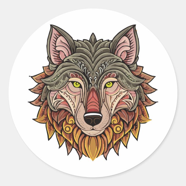 Wolfskopf von vorne runder aufkleber (Vorderseite)