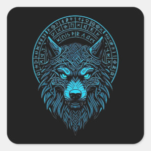 Wolfsmaske Odin Runen Norde Kompass Wikinger  Quadratischer Aufkleber