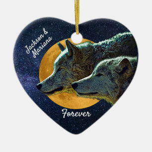 Wolfspair und Vollmond Keramik Ornament