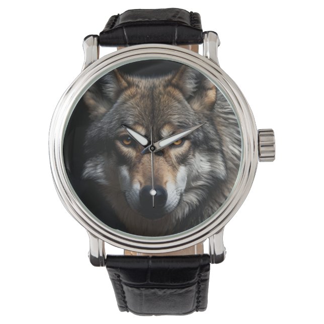 Wolfsprotrait Armbanduhr (Vorderseite)