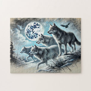 Wolfsrudel läuft im Mondlicht