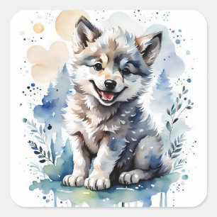 Wolfswelpe Quadratischer Aufkleber