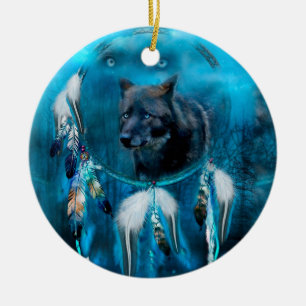 Wolfträumer mit ethnischen Verzierungen Keramik Ornament
