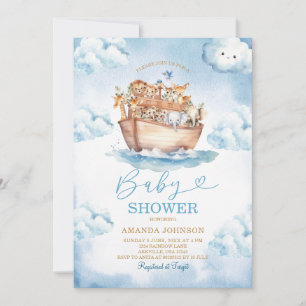 Wolke Noahs Arche Hellblau Baby-Party Einladung