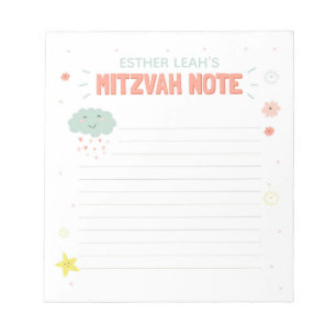 Wolke und Blumen Mitzvah Anmerkung Notizblock