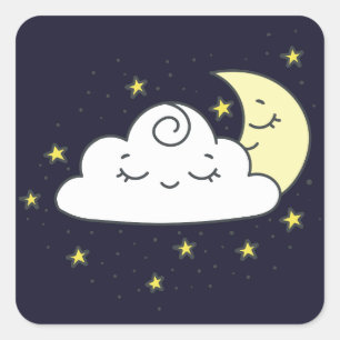 Wolke und Mond Quadratischer Aufkleber