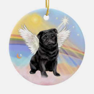 Wolken - Angel aus schwarzem Mops Keramik Ornament