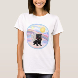 Wolken - Angel aus schwarzem Mops T-Shirt
