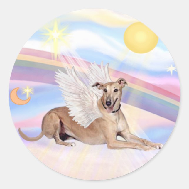 Wolken - Fawn Greyhound Angel (liegt unten) Runder Aufkleber (Vorderseite)