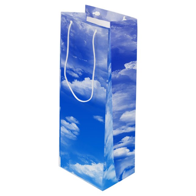 Wolken Geschenktüte Für Weinflaschen (Vorderseite Schrägansicht)