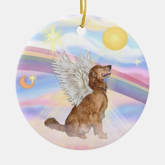 Wolken - Goldener Retriever-Engel Keramik Ornament (Vorne)