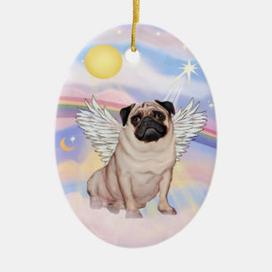 Wolken - Mops Angel (fawn) Keramik Ornament