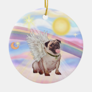 Wolken - Mops Angel (fawn) Keramikornament